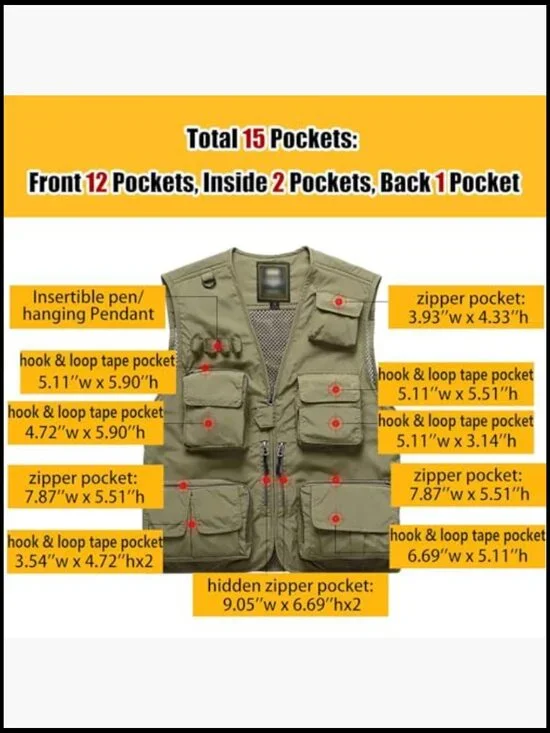 Lightweight Nylon Mesh Quick Dry Outdoor Fishing Photo Vest Multi Pockets - Picture 3 of 7